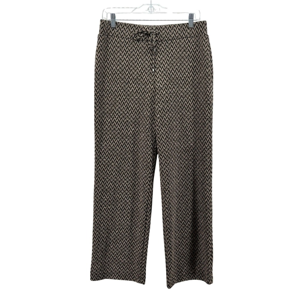 Chevron Straight Leg Pants trouser Brown Knit Drawstring Boho Work Office MEDIUM